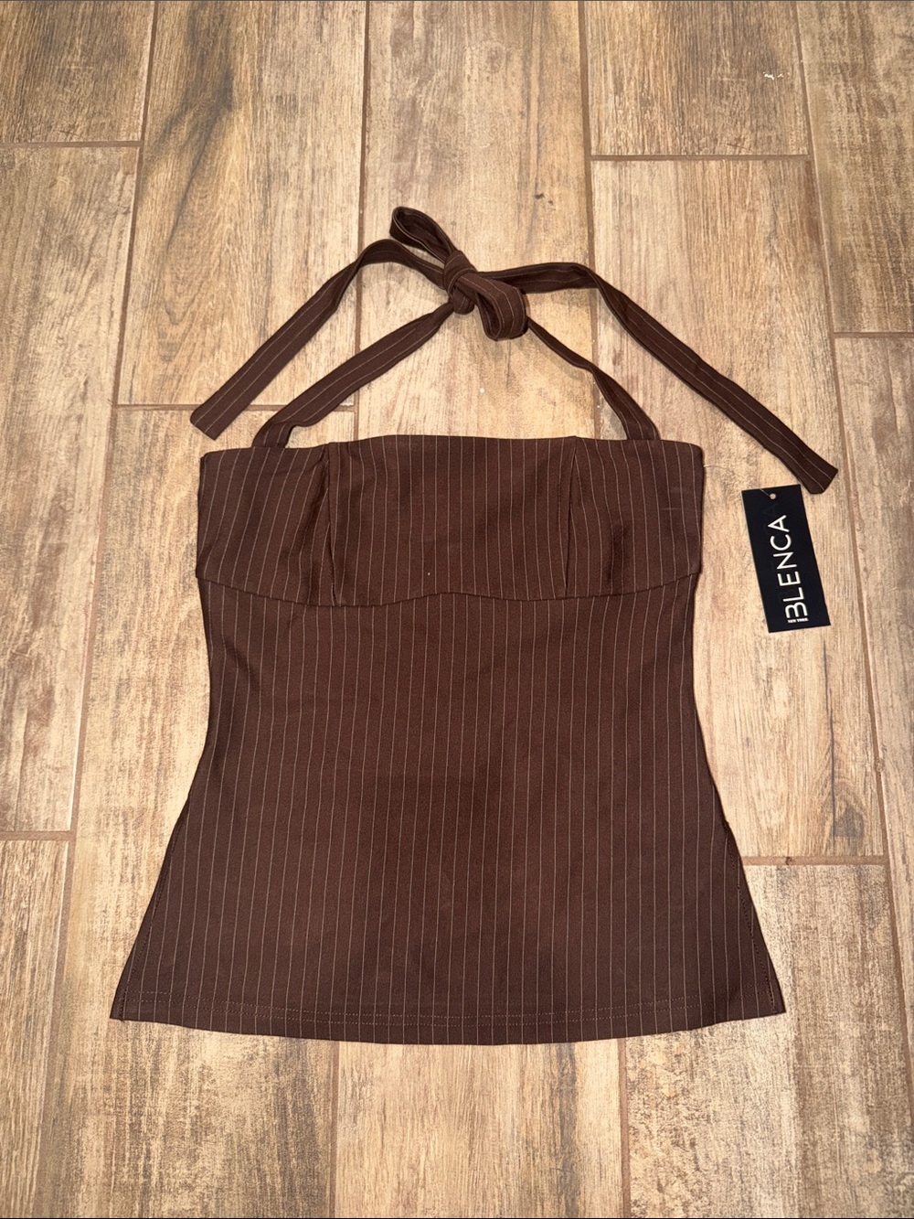 Blvcka Brown Pinstripe Halter Top